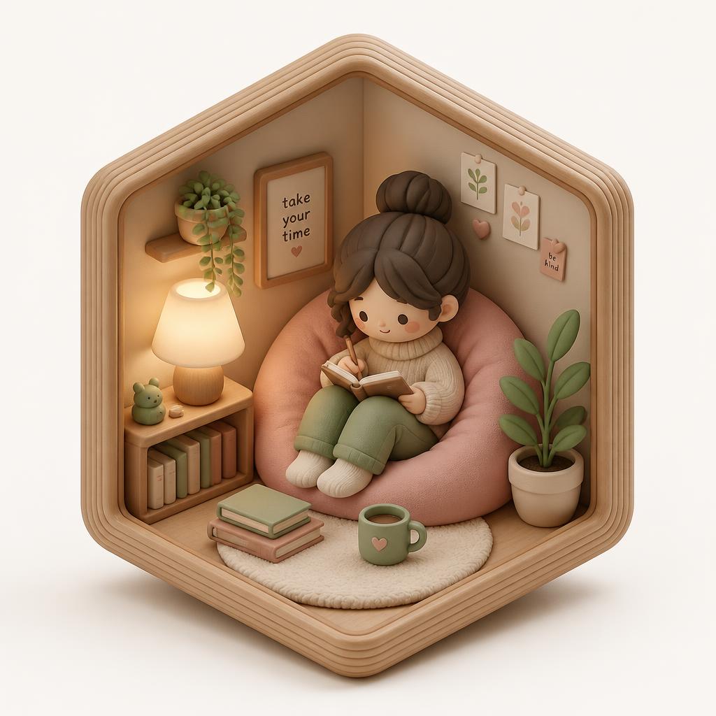 Client mode: claymorphic character inside a wooden hexagon frame